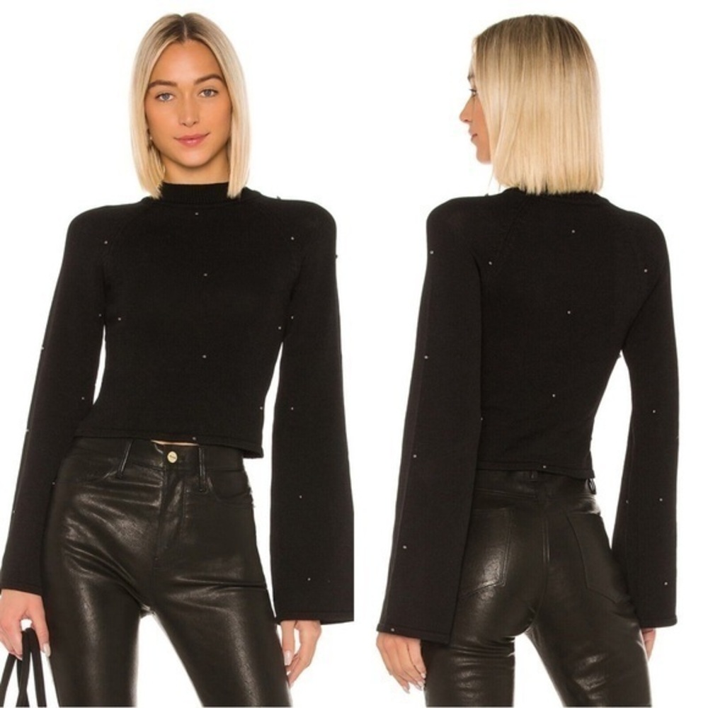 NBD Bell sleeve crop mock neck sweater with bead embellishment